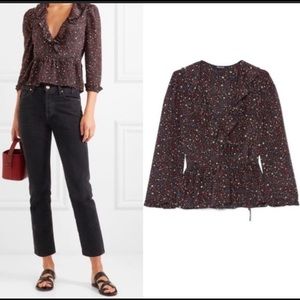 Madewell ruffle starry night silk wrap blouse